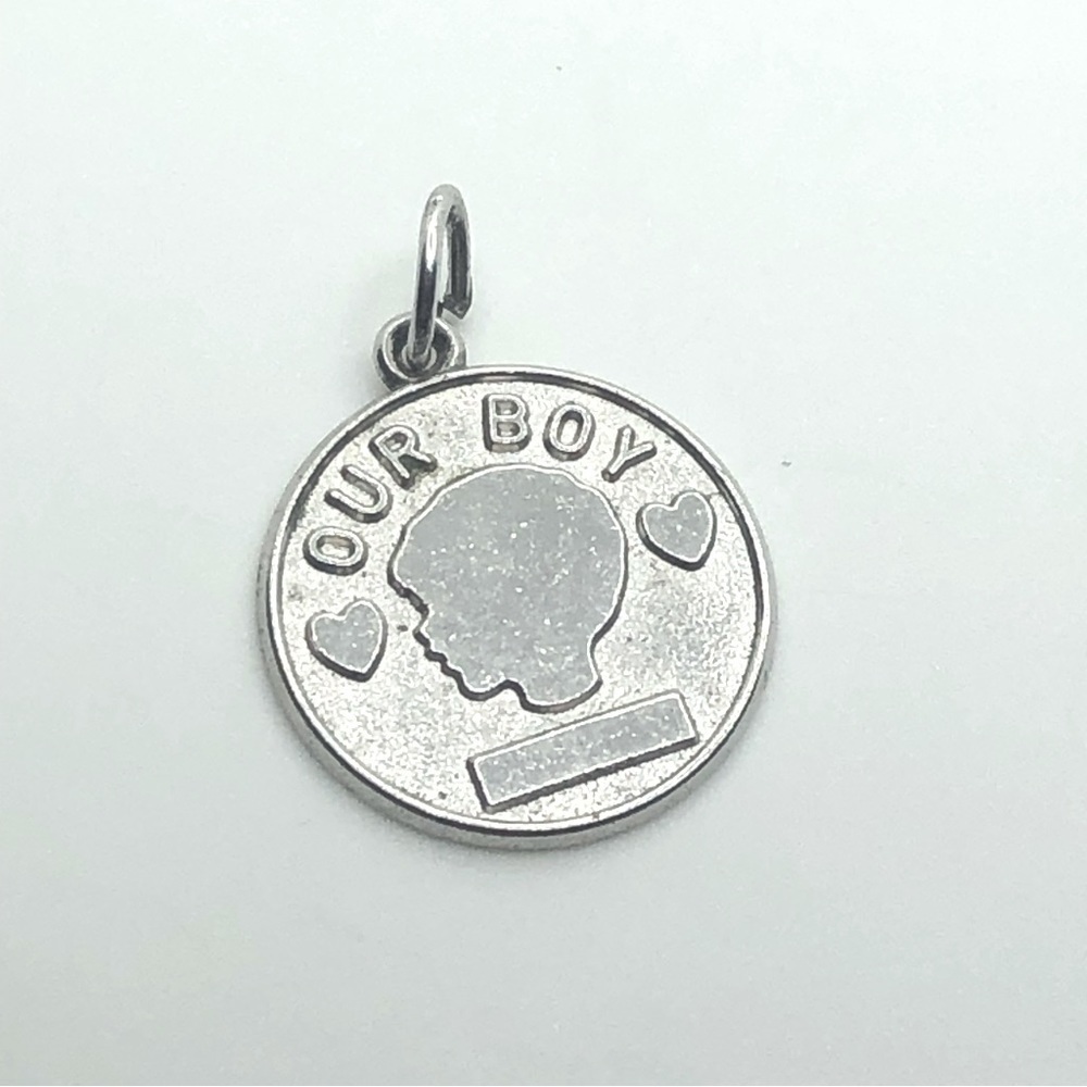 VTG Sterling Silver ‘ Our Boy ‘ Son / Grandson Circle Pendant Charm .9”